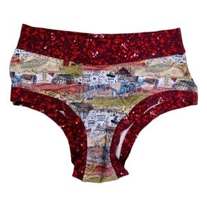 Handmade Harry Potter Brushstroke Panty | Wizard Briefs Undie | Red Glitter - XS
